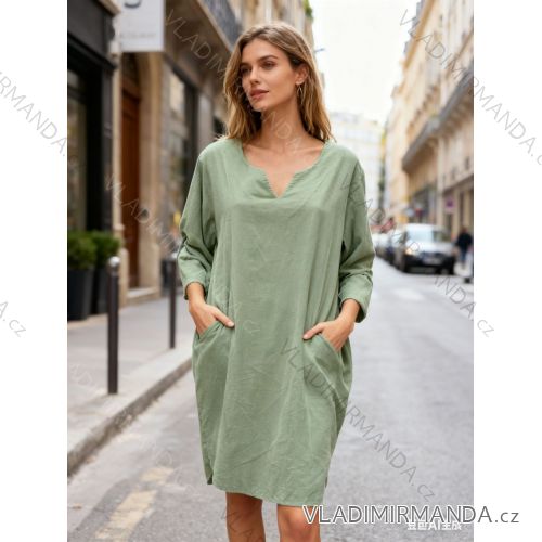 Šaty manžestrové 3/4 dlhý rukáv dámske nadrozmer (48/50/52 ONE SIZE) TALIANSKA MÓDA IM425857