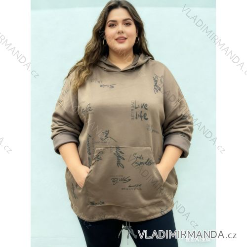 Mikina maslová s kapucňou dlhý rukáv dámska nadrozmer (54/56/58 ONE SIZE) TALIANSKA MÓDA IM425870