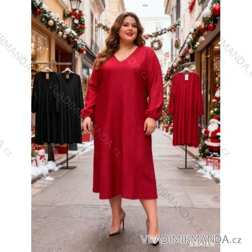 Šaty vianočné trblietavé dlhý rukáv dámske nadrozmer (54/56/58 ONE SIZE) TALIANSKA MÓDA IM425880