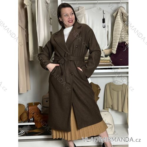 Kabát flaušový s opaskom dlhý rukáv dámsky (M/L/XL ONE SIZE) TALIANSKA MÓDA IMC25527