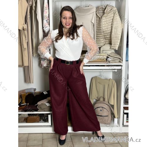 Nohavice elegantné teplé  s opaskom dámske (S/M/L ONE SIZE) TALIANSKA MÓDA IMD251113