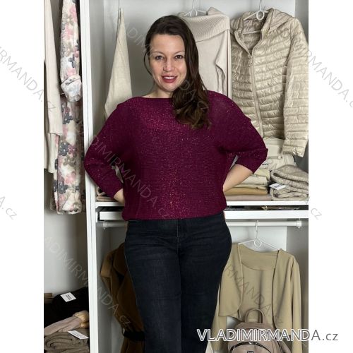 Sveter tenký dlhý rukáv dámsky (S/M ONE SIZE) TALIANSKA MÓDA IMM23NM1236/DUR tm. fuchsiová S/M/L