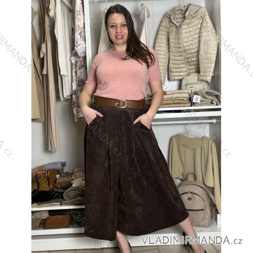 Sukňa manžestrová s páskem dámska (S/M/L ONE SIZE) TALIANSKA MÓDA IMPLU2552123/DU S/M/L hnedá