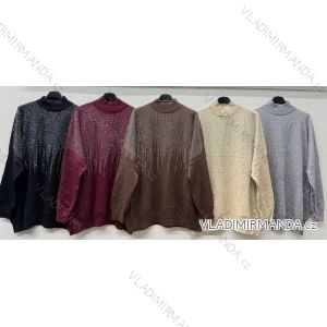 Sveter úpletový se stojáčkem dlhý rukáv dámsky nadrozmer (54/56/58 ONE SIZE) TALIANSKA MÓDA IM425794
