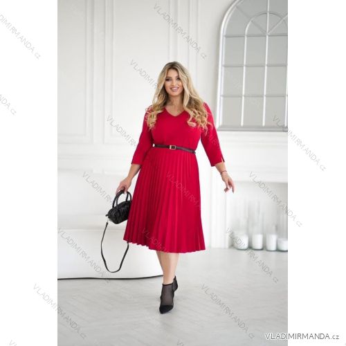 Šaty s páskem elegantný 3/4rukáv dámske nadrozmer (38-48) POLSKÁ MÓDA PMLLD255078-1/DUR 38 červená
