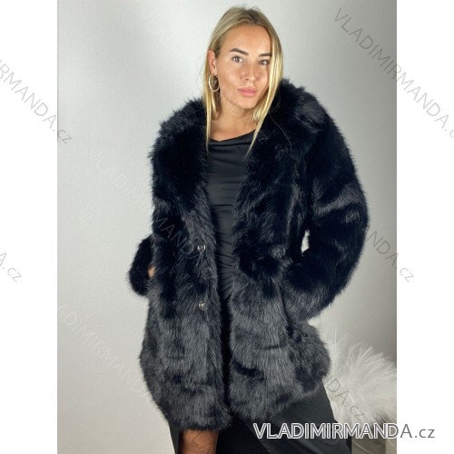 Kabátek kožich chlupatý zimní dlouhý rukáv dámský (S/M/L ONE SIZE) ITALSKÁ MÓDA IMSM25HTW-1340/DUR čierna S/M/L