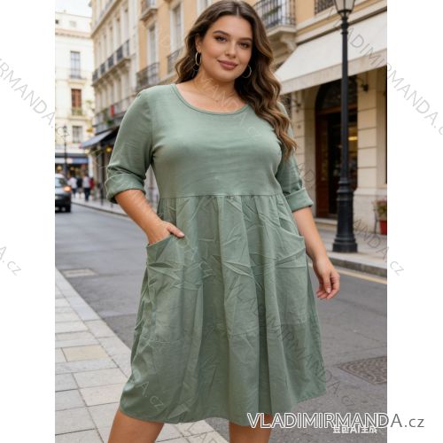 Šaty voľnočasové s vreckami dlhý rukáv dámske nadrozmer (46/48/50 ONE SIZE) TALIANSKA MÓDA IM425887