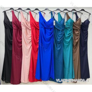 Šaty dlhé spoločenské saténové na ramienka dámske (S/M/L ONE SIZE) TALIANSKA MÓDA IM425891