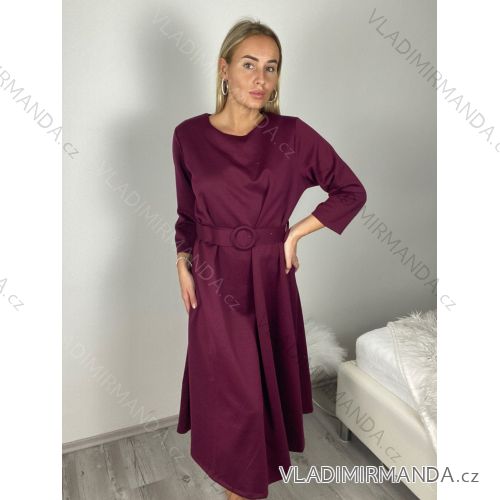 Šaty elegantné s opaskom dlhý rukáv dámske JANE (S/M/L ONE SIZE) TALIANSKA MÓDA IMM25M8066