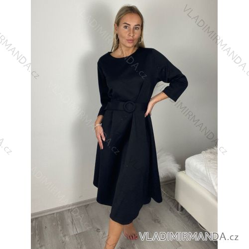 Šaty elegantné s opaskom dlhý rukáv dámske JANE (S/M/L ONE SIZE) TALIANSKA MÓDA IMM25M8066/DUR S/M/L čierna
