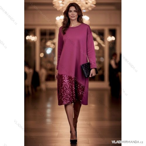 Šaty elegantné s flitrami dlhý rukáv dámske nadrozmer (46/48/50 ONE SIZE) TALIANSKA MÓDA IMD25337