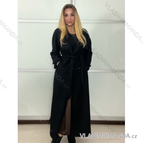 Kabát s opaskom dlhý rukáv dámske (S/M/L ONE SIZE) TALIANSKA MÓDA IMPVN25251008/DU čierna S/M/L