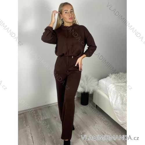 Súprava oversize úpletová kalhoty a svetr s kapucí dlhý rukáv dámska (S/M/L ONE SIZE) TALIANSKA MÓDA IMWGB25LO-1160AB