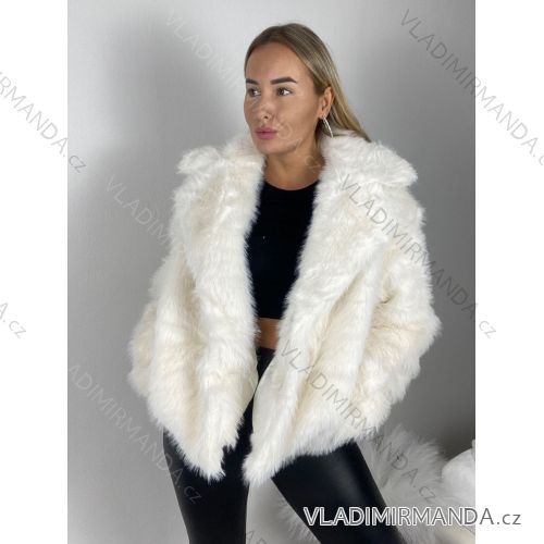 Kabátik kožuch chlpatý zimný dlhý rukáv dámsky (S-L ONE SIZE) TALIANSKA MÓDA IMWAR25CR2288/DR M biela