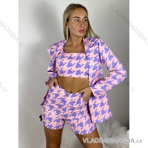 Komplet sako dlhý rukáv, top a sukne dámsky (S-XL) TALIANSKÁ MÓDA IMWD21994/DUR S fialová