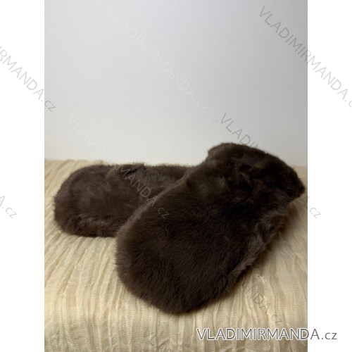 Rukavice palčiaky zimné s kožúškom dámske (ONE SIZE) BEST EMILIE LIS25ST-502/DUR hnědá čokoládová