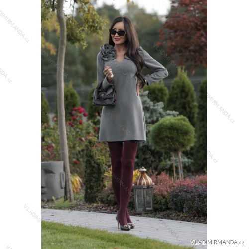 Šaty krátke elegantný dlhý rukáv dámske nadrozmer (34-46) POLSKÁ MÓDA PMLEL25EMMA3 sivá 34