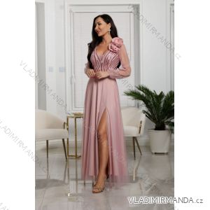 Šaty dlouhé společenské krajkové s filtry dlouhý rukáv dámské nadrozměr (36-50) POLSKÁ MÓDA PMLEL25STELLA5