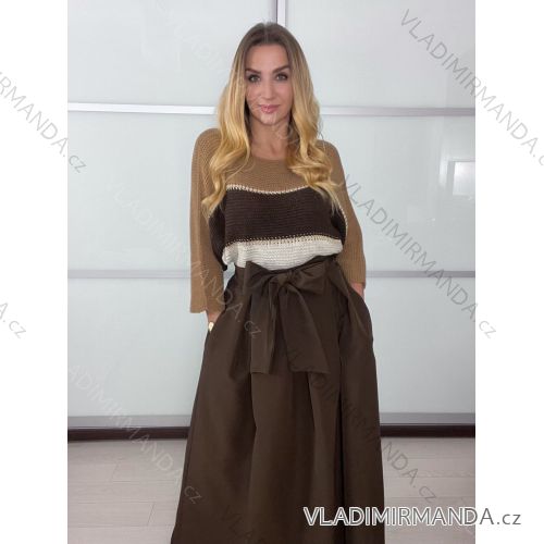 Sveter pletený oversize dlhý rukáv dámsky (S/M/L ONE SIZE) TALIANSKA MÓDA IMM25M2566/DU S/M/L hnedá