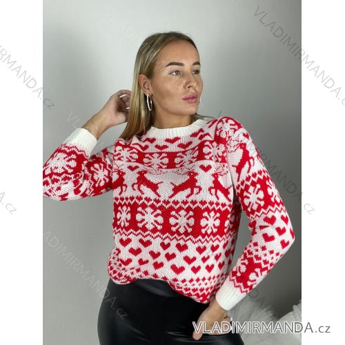 Sveter vánoční úpletový dlhý rukáv dámsky (S/M/L ONE SIZE) TALIANSKA MÓDA IMWH25002/DUR červená S/M/L