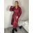 Kabát koženkový oversize s opaskom dlhý rukáv dámsky TARA (S/M/L ONE SIZE) TALIANSKA MÓDA IMWCA251111/DU S/M/L vínová