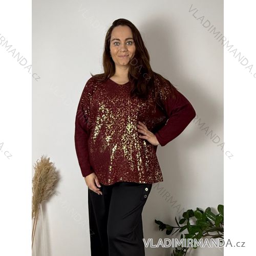 Svetr dlhý rukáv dámska nadrozmer LAJLA (54/56/58 ONE SIZE) TALIANSKA MÓDA IM425758/DU 54/56/58 vínová