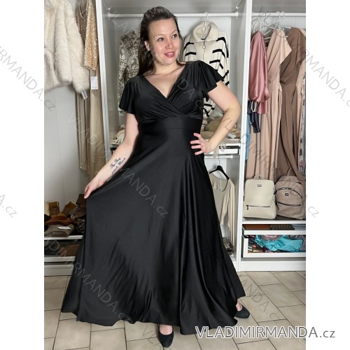 Šaty dlhé elegantný krátky rukáv dámske ANAPOLYS  (M/L/XL ONE SIZE) TALIANSKA MÓDA IM425893/DUR čierna M/L/XL