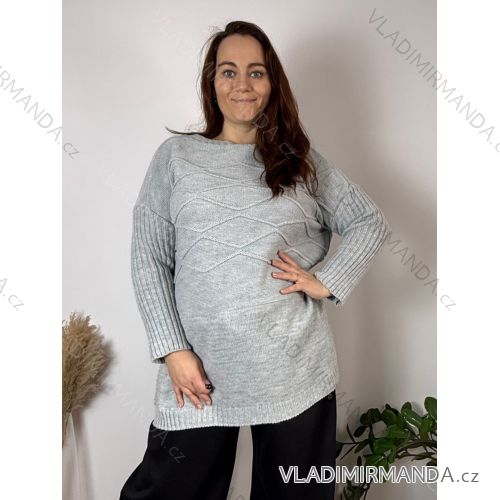 Sveter prodloužený dlhý rukáv dámsky nadrozmer RAMANNA (54/56/58 ONE SIZE) TALIANSKA MÓDA IMD25172/DU 54/56/58 šedá