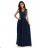 215-6 LEA dlhé elegantné maxi šaty s čipkovaným vrchom a rozparkom na nohe - tmavomodré