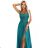 589-3 Dlhé šaty s jemným trblietaním a korzetovým zaväzovaním na chrbte - zelené s trblietkami