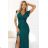 598-2 IRINA oslnivé dlhé šaty s brokátom, výstrihom do tvaru obálky a rozparkom na nohe - fľaškovo zelené