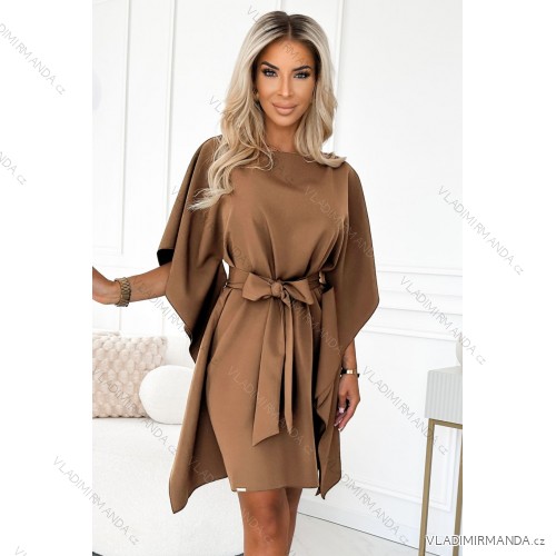 287-39 SOFIA Šaty s motýľmi a zaväzovaním v páse - cappuccino