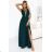 648-1 Módne, postave lichotivé maxi šaty s rozparkom na nohaviciach - fľaškovozelené