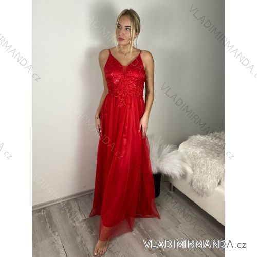 Šaty dlhé spoločenské na ramienka dámske LEXI (S/M ONE SIZE) TALIANSKA MÓDA IMC25570/DR S / M červená