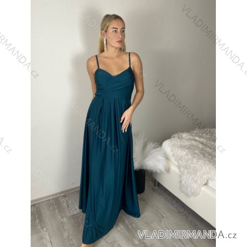 Šaty elegantné spoločenské dlhé na ramienka dámske HELEN (S/M/L ONE SIZE) TALIANSKA MÓDA IM325200/DR S/M/L modrá petrolejová