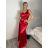 Šaty elegantné spoločenské dlhé na ramienka dámske MONA (S/M/L ONE SIZE) TALIANSKA MÓDA IM3251122/DR S/M/L červená