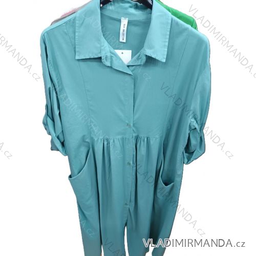 Šaty košeľové s vreckami 3/4 dlhý rukáv dámske (S/M/L ONE SIZE) TALIANSKA MÓDA IMSM26019