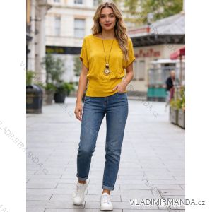 Tričko s príveskom krátky rukáv dámske nadrozmer (50/52/54 ONE SIZE) TALIANSKA MÓDA IM426022