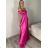 Šaty carmen dlhé na ramienka elegantné saténové dámske (S/M ONE SIZE) TALIANSKA MÓDA IMPBB22B22735/DR2 zlatá