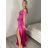 Šaty carmen dlhé na ramienka elegantné saténové dámske (S/M ONE SIZE) TALIANSKA MÓDA IMPBB22B22735/DR2 zlatá