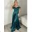 Šaty carmen dlhé na ramienka elegantné saténové dámske (S/M ONE SIZE) TALIANSKA MÓDA IMPBB22B22735/DR2 zlatá