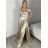Šaty carmen dlhé na ramienka elegantné saténové dámske (S/M ONE SIZE) TALIANSKA MÓDA IMPBB22B22735/DR2 zlatá