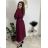 Šaty elegantní s páskem dlouhý rukáv dámsky SAFIR (M/L/XL ONE SIZE) talianska móda IMWMY251114/DU vínová M/L/XL