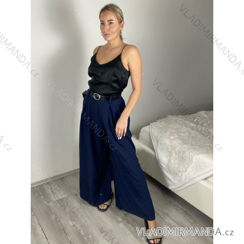 Kalhoty dlouhé elegantní s páskem dámské (S/M/L ONE SIZE) ITALSKÁ MÓDA IMSM26005/DU -   tmavo modrá -   S/M/L