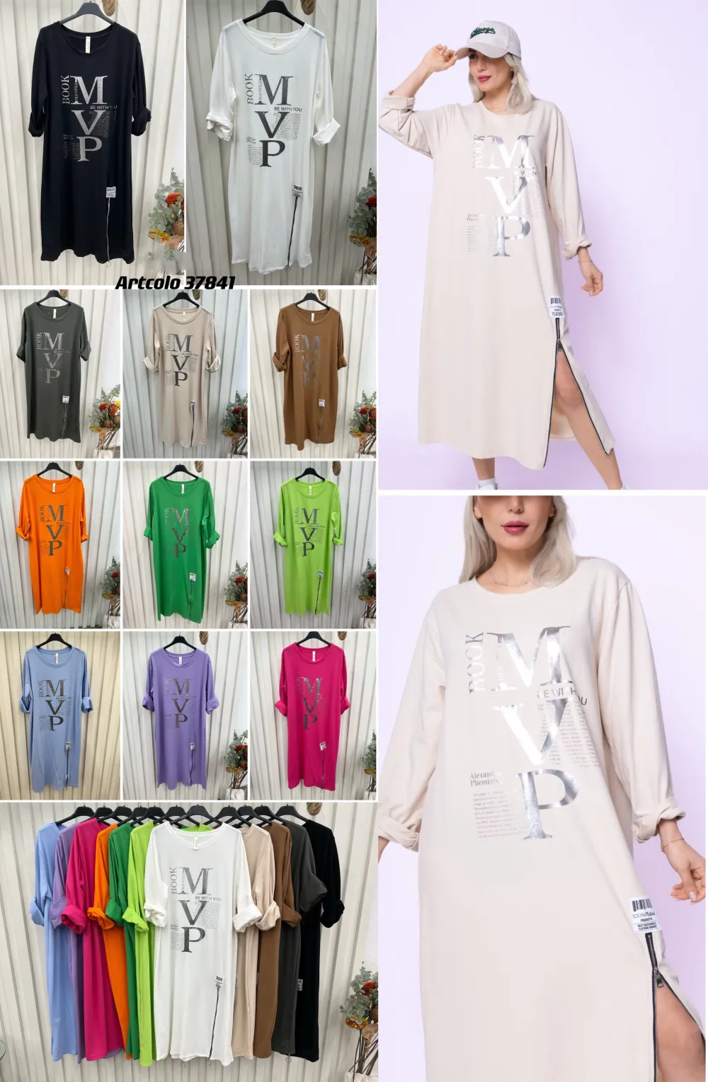 Šaty mikinové dlouhý rukáv dámské (S/M/L ONE SIZE) ITALSKÁ MÓDA IMPLI2437841