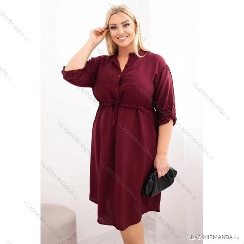 Šaty košeľové sťahovacie 3/4 dlhý rukáv dámske nadrozmer (48/50/52 ONE SIZE) TALIANSKA MÓDA IM426031