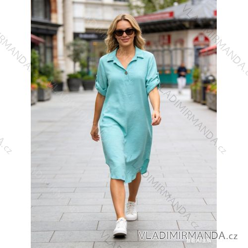 Šaty košeľové krátky rukáv dámske nadrozmer (46/48/50 ONE SIZE) TALIANSKA MÓDA IM426035