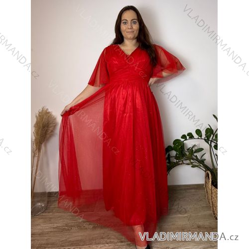 Šaty dlhé spoločenské trblietavé krátky rukáv dámske nadrozmer SARAH (46/48/50 ONE SIZE) TALIANSKA MÓDA IMC24463