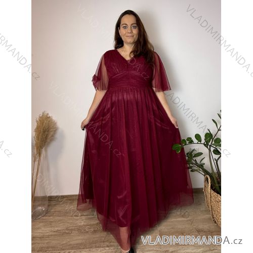 Šaty dlhé spoločenské trblietavé krátky rukáv dámske nadrozmer SARAH (46/48/50 ONE SIZE) TALIANSKA MÓDA IMC24463/DR 46/48/50 vínová