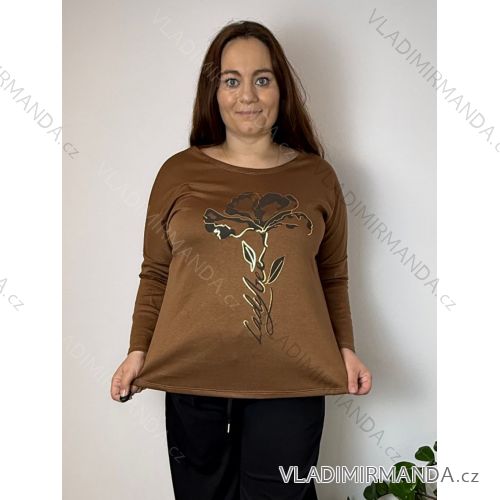 Tunika dlhý rukáv dámska nadrozmer LADY (52/54/56 ONE SIZE) TALIANSKA MÓDA IMC25431/DU hnědá 52/54/56